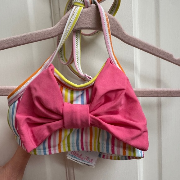 NWOT Stitchy Fish 12-18M Girls Stripe Halter Bathingsuit Top - Picture 1 of 5